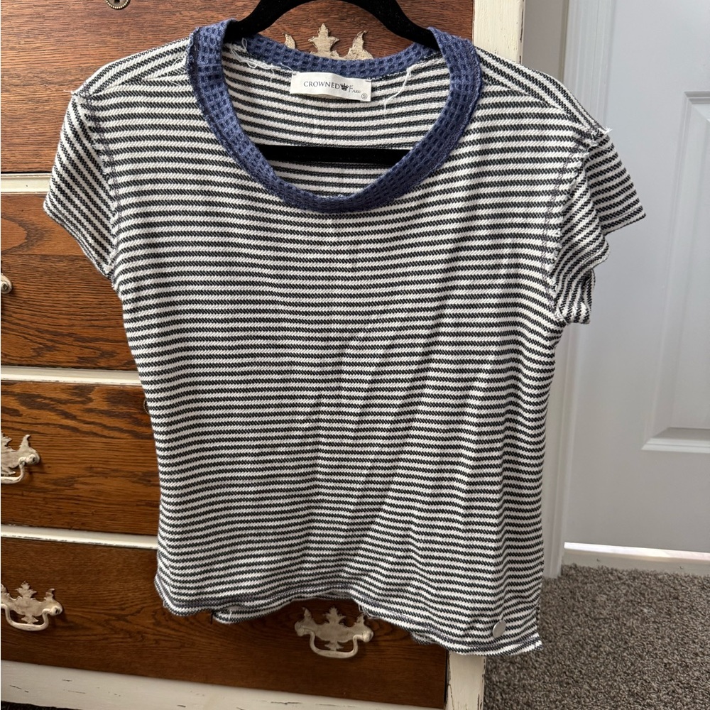 Crowned Free Navy and White Striped Top